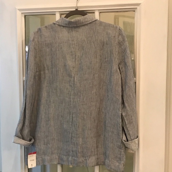 Elliott Lauren Womens Blazer Blue & White Linen Button Front Striped Jacket NWT‎ - Picture 4 of 7